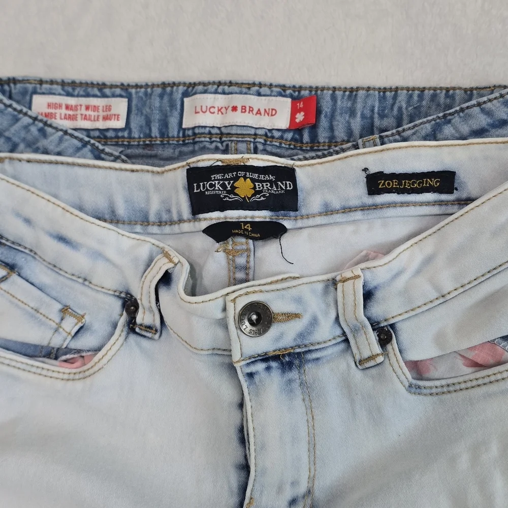 Lot of 2 Girl's Lucky Brand Jeans - Wide Leg Cargo & Zoe Jeggings - Size 14 - Picture 2 of 7